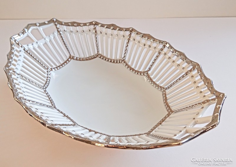 Antique silver-plated openwork porcelain bread basket from 1880