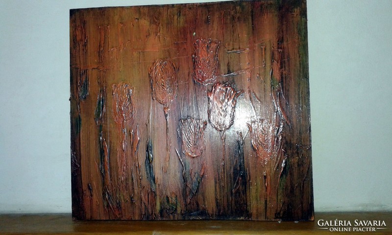 "TULIPÁNOK"Modellpaszta-festmény farostlemezen  35 x 40 cm(sorozat2.)