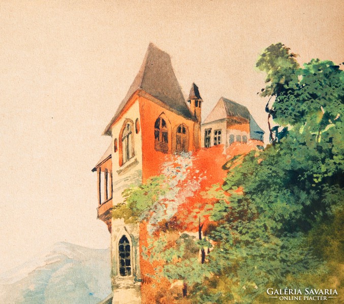 E. Horváth István: Tengerre néző villa Capri szigetén, 1907 - eredeti akvarell