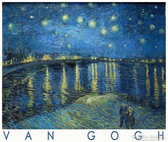 Van Gogh Csillagos éj a Rhone felett 1888 művészeti plakát holland festmény éjszaka tájkép folyópart