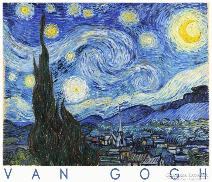 Van Gogh starry sky 1889 art poster post-impressionist Dutch painting night landscape