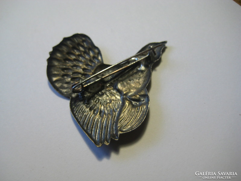 Hunter hat badge, grouse rooster, yellow copper 35 mm