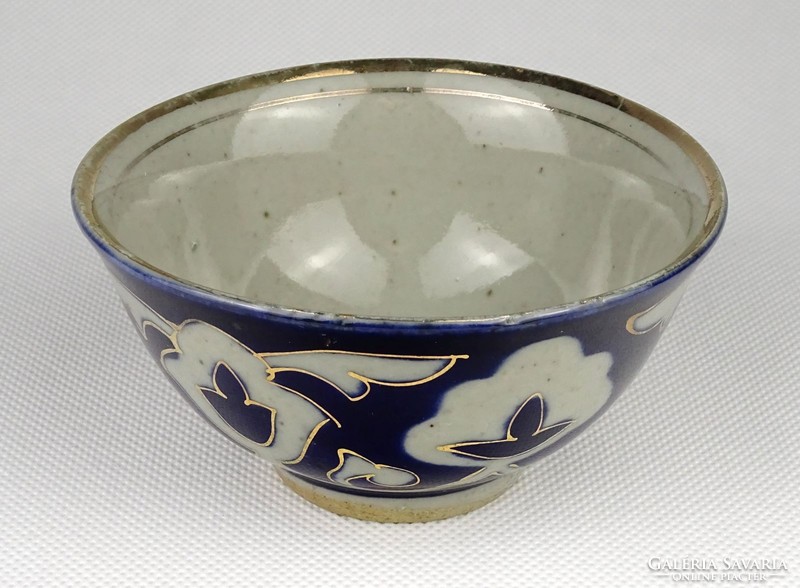 1I321 old marked gilded cobalt blue stone pot Chinese soup bowl