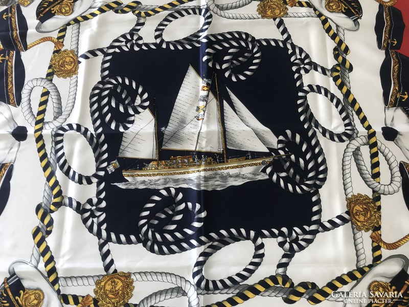 Huge Italian scarf with sailor colors and pattern, 87 x 87 cm