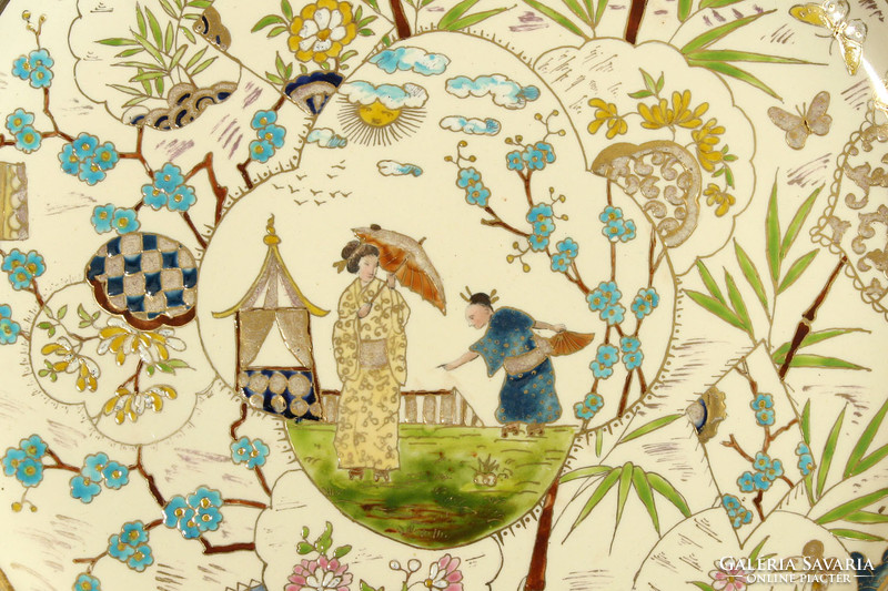 Josef steidl znaim decorative plate with japanese scene wall plate d = 33.5cm porcelain faience bowl plate