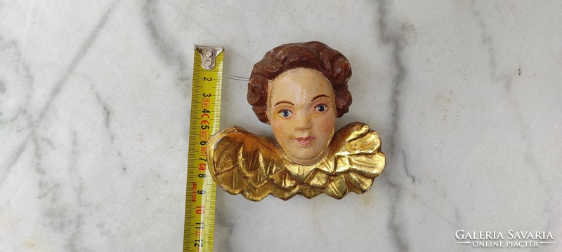 Antique wood carved angel wall hanging. Sculpture painted gilded