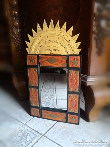 Far Eastern hand - painted, hand - carved mirror, Indonesian 80 x 32 cm