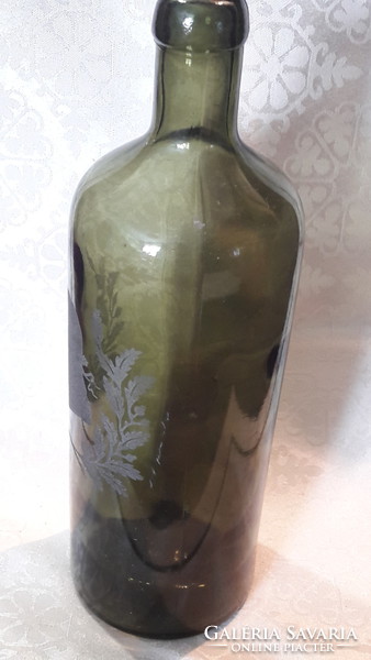 Antik Mátyás királyos gyógyvizes zöld üveg különlegesség (M2434)