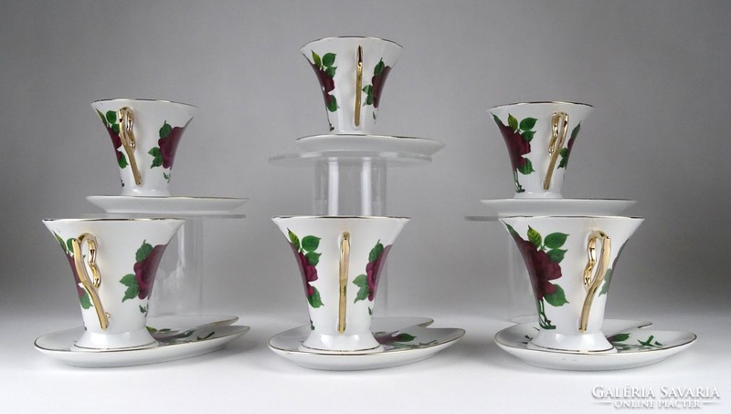 1I187 gilded rose decorated porcelain coffee set for 6 people