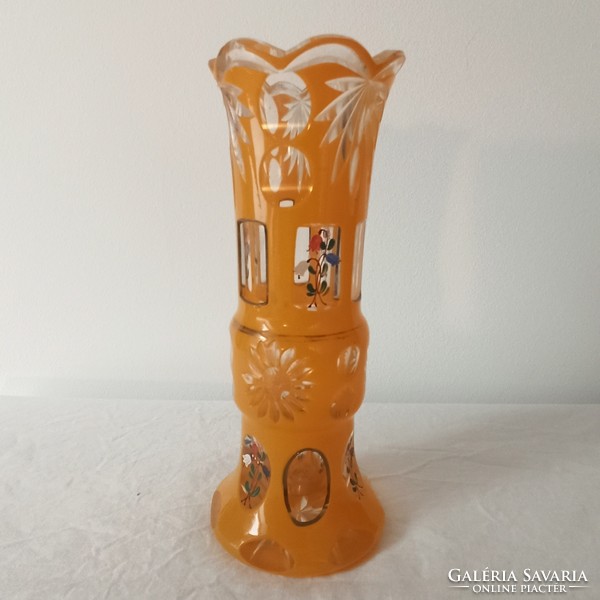 Biedermeier / bider vase, engraved, gilded, hand-painted, polished