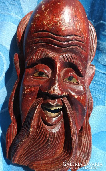 Antique oriental wood carving - head xix. Century