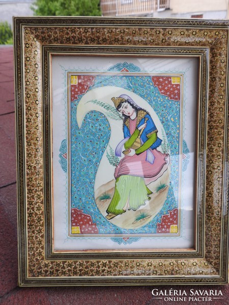Intarziás keretben kézzel festett keleti festmény