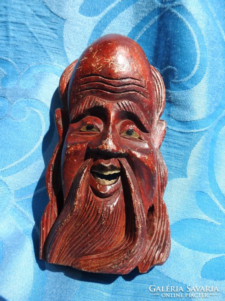 Antique oriental wood carving - head xix. Century