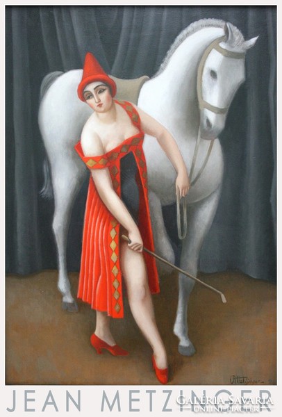 Jean Metzinger Műlovarnő 1924 francia festmény művészeti plakát cirkusz fehér ló artista piros ruha