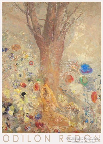 Odilon Redon Buddha 1904 avantgard francia szimbolista festmény művészeti plakát színes virágok fa