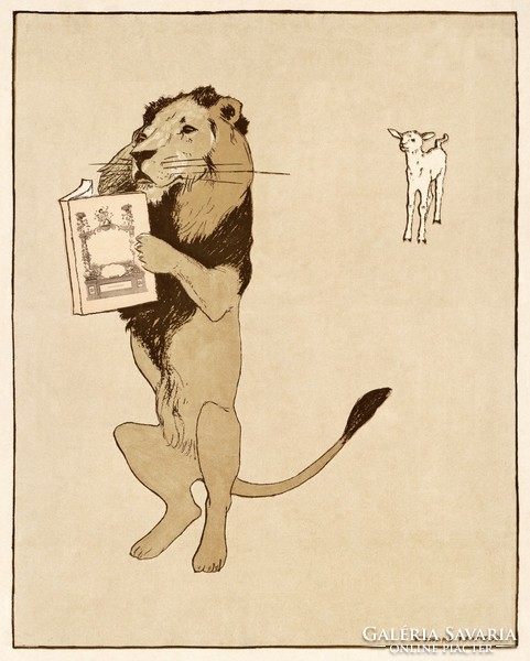 Edward penfield - with lion book - canvas reprint on blindfold