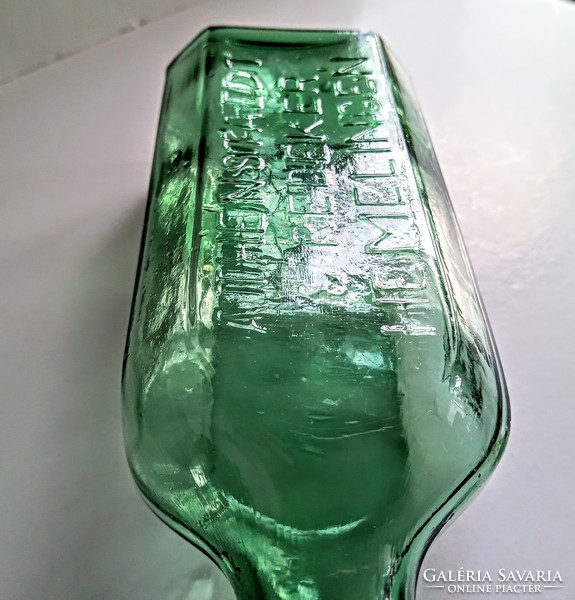 Régi domború feliratos zöld patika üveg 19cm