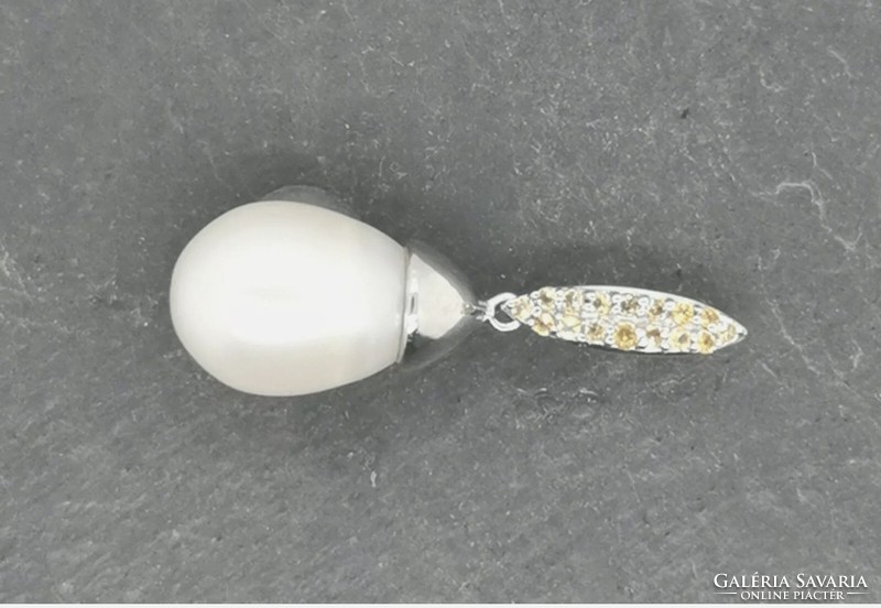 Fabulous pearl pendant with citrine precious stones 924 sterling silver, 14k gold plated - new