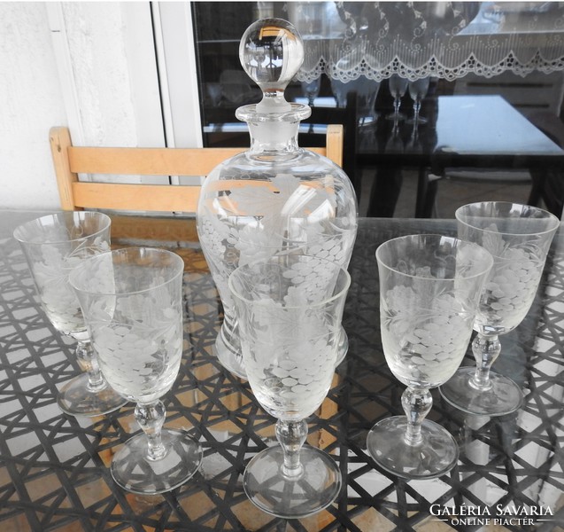 Hand-polished old glass wine bottles with ground glass