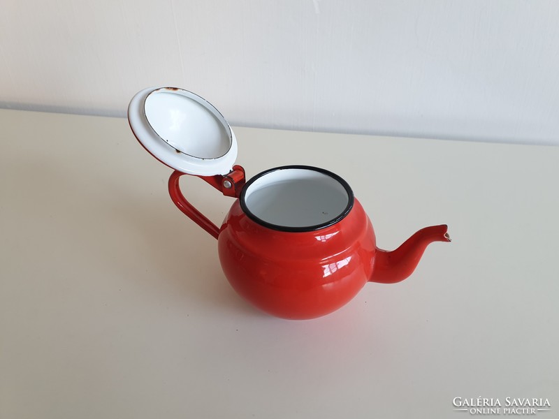 Enameled old vintage iron coffee pot teapot red enameled 0.5 l small pot spout