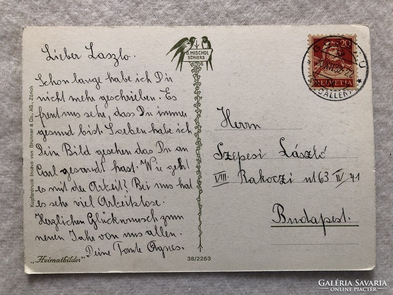 Antique Swiss postcard - sertig - davos - 1932