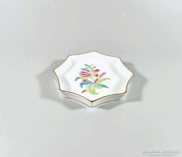 Herend, queen victoria (va) octagonal hand-painted porcelain bowl, flawless! (I116)