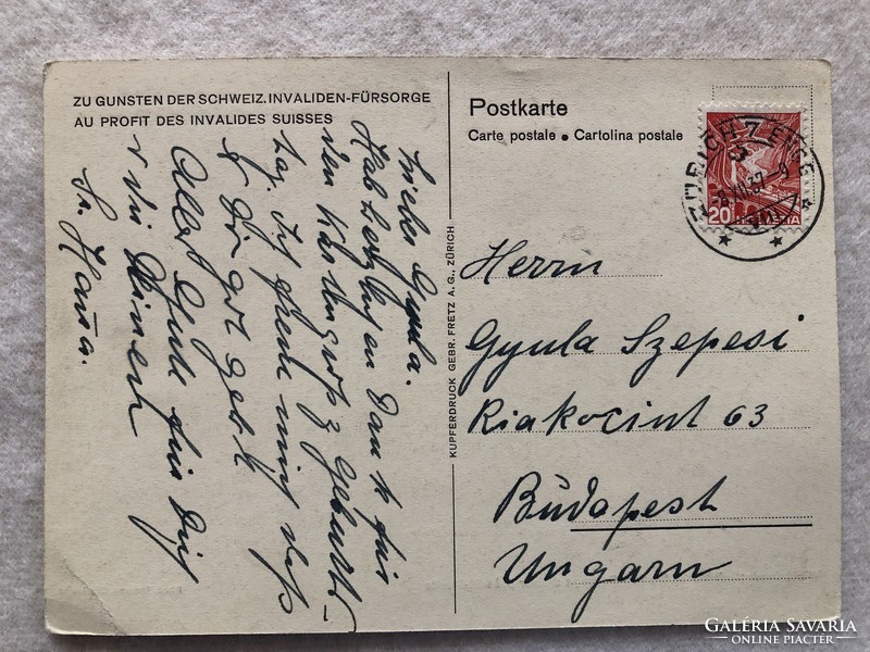 Antique Swiss postcard - st. Moritz - 1937