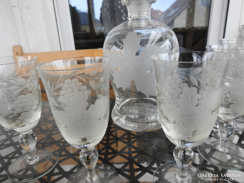 Hand-polished old glass wine bottles with ground glass