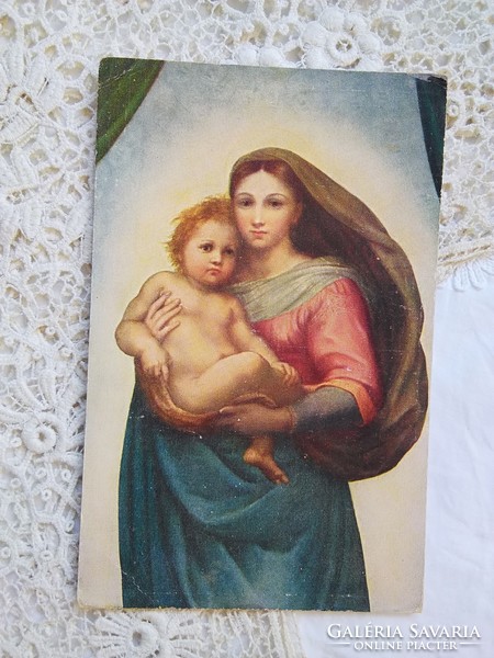 Antik német vallási képeslap/művészlap, Szűz Mária a Kisjézussal 1920 körüli