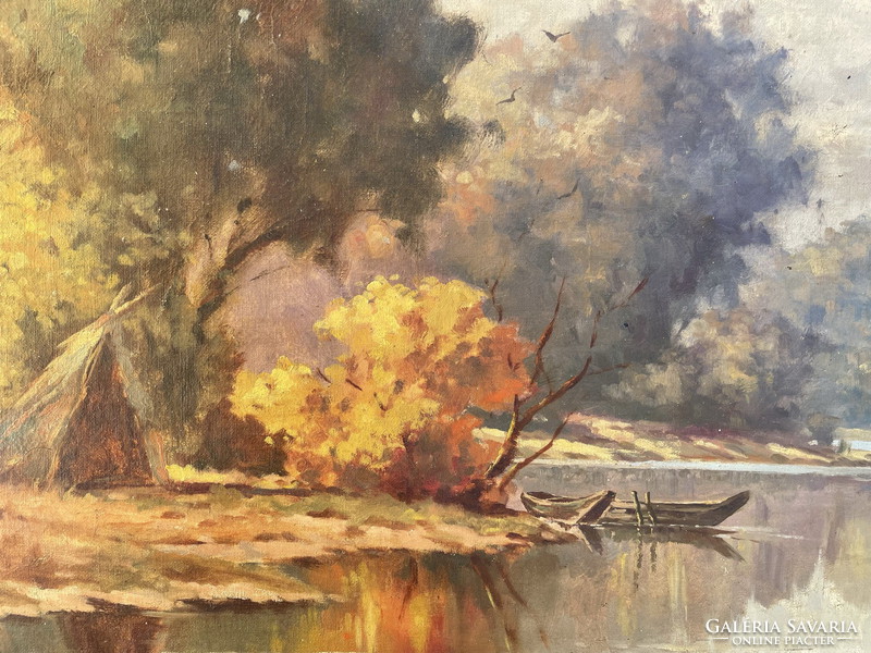 PÁNTL LÁSZLÓ:CSŐSZKUNYHÓ A FOLYÓ PARTJÁN  87,5x117cm!!!