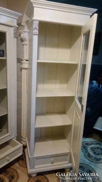 Pewter narrow storage cabinet with bookshelves