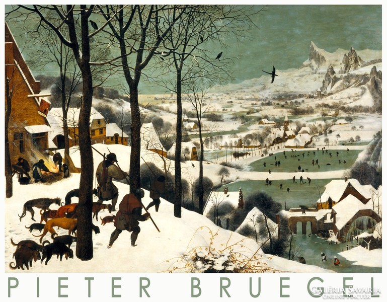 Pieter Bruegel hunters in the snow 1565 art poster winter landscape frozen lake skaters city snow
