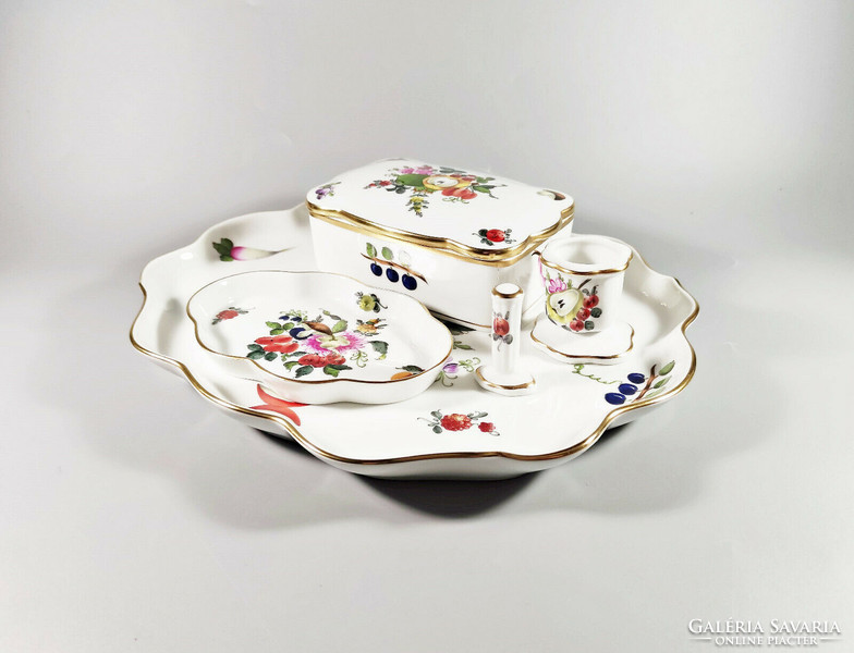 Herend, bouquet de fruits (bfr) hand-painted porcelain smoking set, flawless! (I125)