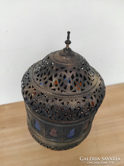 Antik arab török Marokkó mennyezeti üveg betétes fém csillár törött hiányos 5382