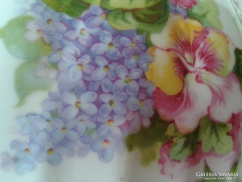 Régi porcelán tál falidísz tavaszi virágos komatál orgona árvácska mintás népi falitál