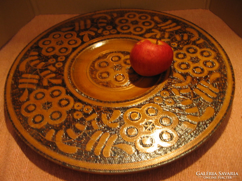 Copper wrought polish folk wall plate and bowl