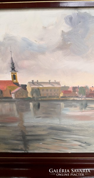 FK/188- Simon Iván szign. – Vízparti városkép című festménye