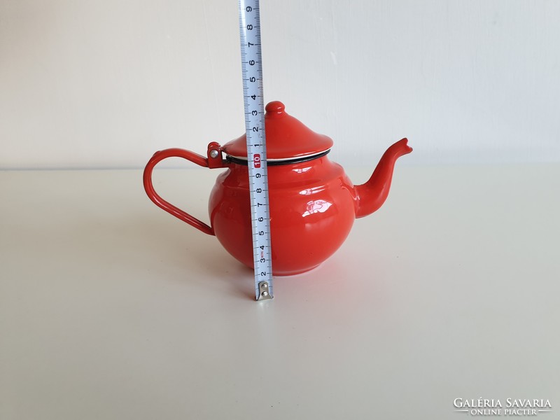 Enameled old vintage iron coffee pot teapot red enameled 0.5 l small pot spout