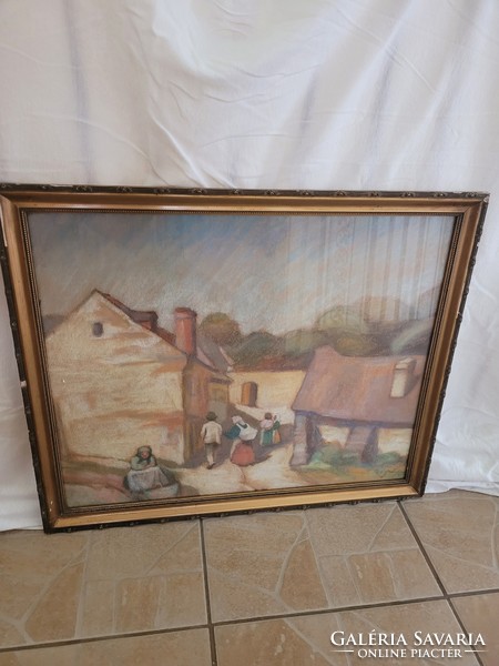 Szigeti Jenő (1881-1944) Falusi életkép festménye