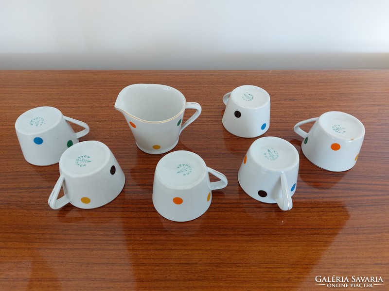 Old Hólloháza porcelain colorful polka dot coffee cup pourer retro mid century 7 mochas