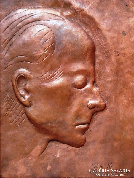 K.I .: Béla Bartók, 1984 - unique copper relief in a hand-carved wooden frame