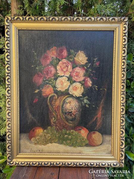 Karvith c (?): Roses in a vase 73x58cm