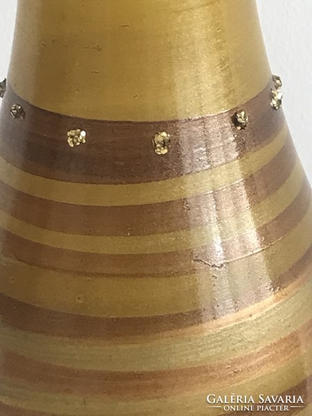 Muránói fréziaváza aranyszínű festékekkel kézzel festve, 20 cm magas