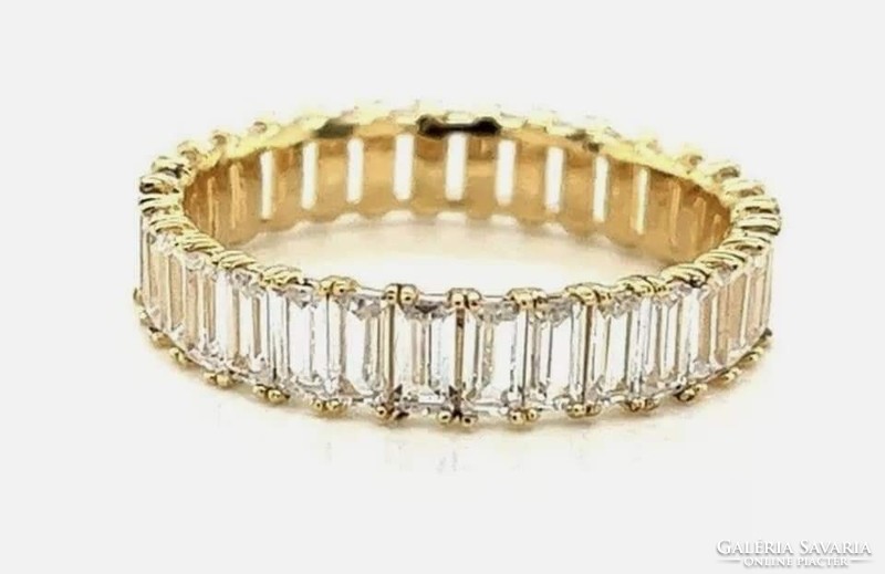 Csodás, szikrázó körbe köves  ezüst /925/ 14K sárga aranyozott gyűrű 59 méret !--új