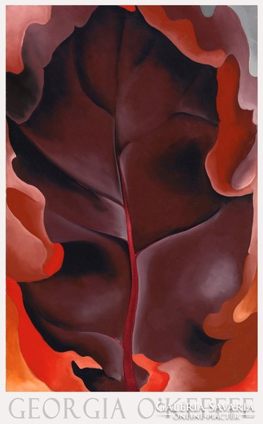 Modern art poster Georgia O'Keeffe autumn leaves 1926 red magenta abstract minimalist oak