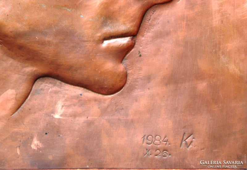 K.I.: Bartók Béla, 1984 - egyedi réz relief, kézzel faragott fakeretben