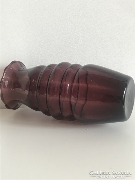 Eggplant purple glass vase, blown into shape, 15 cm high