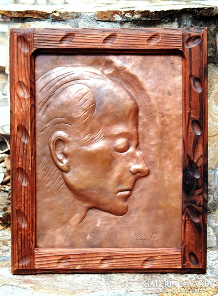 K.I .: Béla Bartók, 1984 - unique copper relief in a hand-carved wooden frame