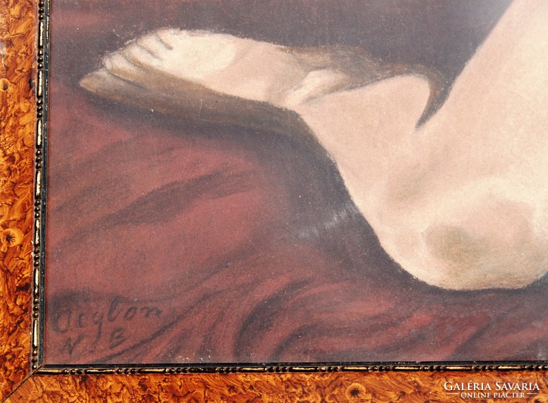 Sassy Attila, Aiglon (1880-1967): Szégyenlős akt - pasztell festmény, keretezve
