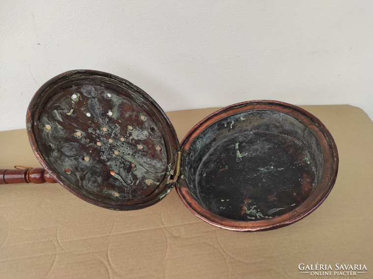 Antik vörösréz konyhai edény kávé pörkölő hosszú nyéllel kávépörkölő 5362